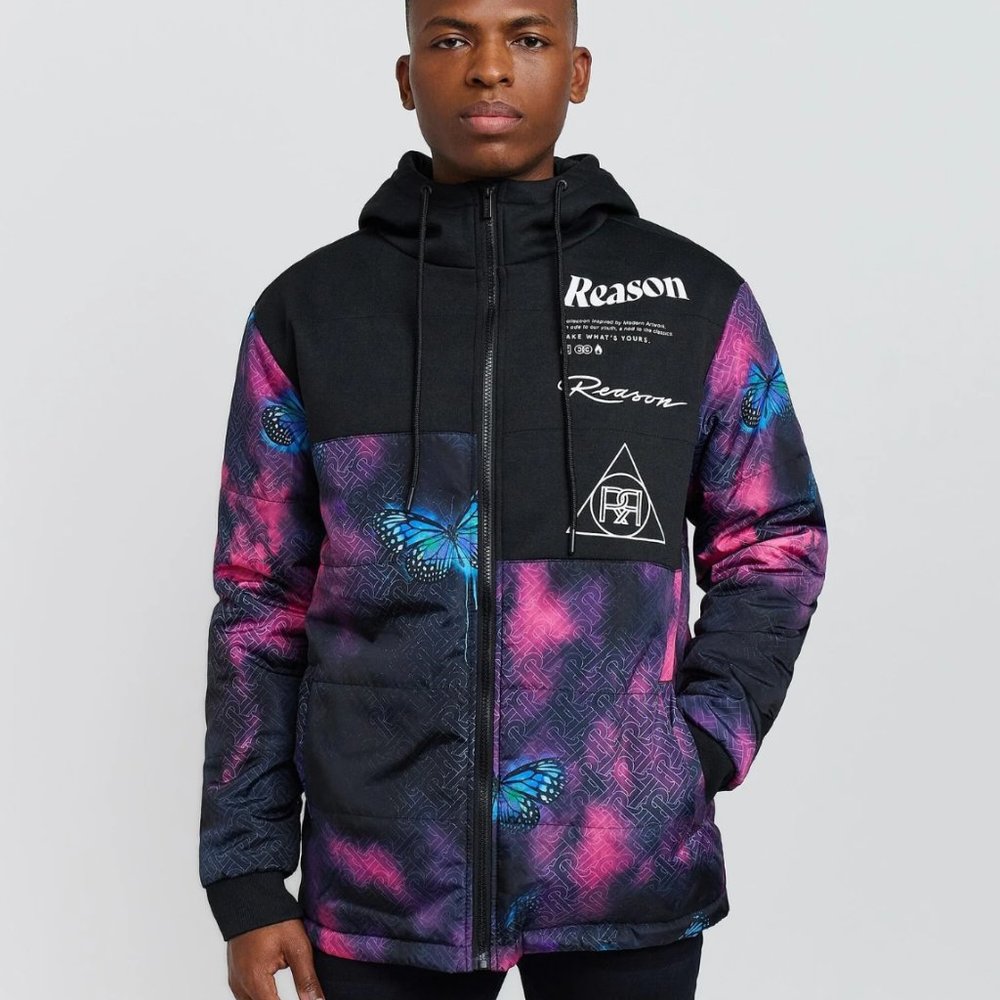New REASON Butterfly Hooded Hybrid Puffer Jacket Full Zip - Men's Size Large
